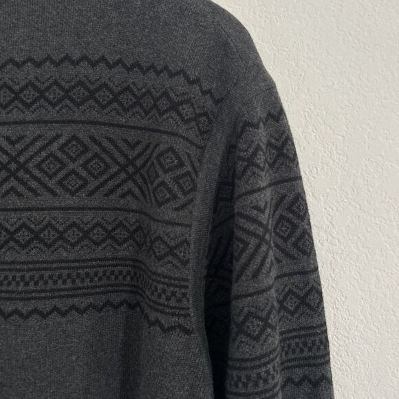 Eddie Bauer Cotton Sweater Charcoal Grey w Black Geometric Pullover UK Sz L Tall - Picture 4 of 8